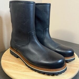 Men's Black Leather Pull-On Work Boots